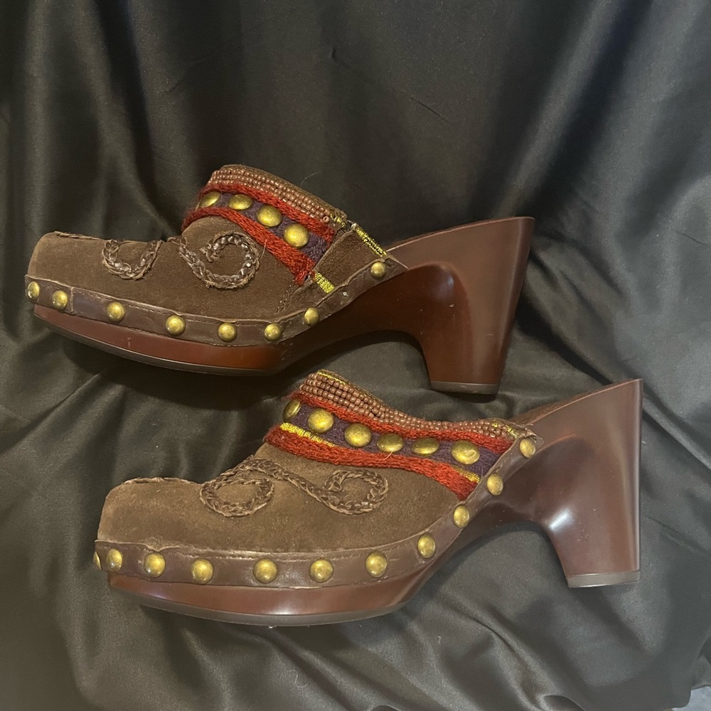 Laura Ashley Brown and Red Studded Mules